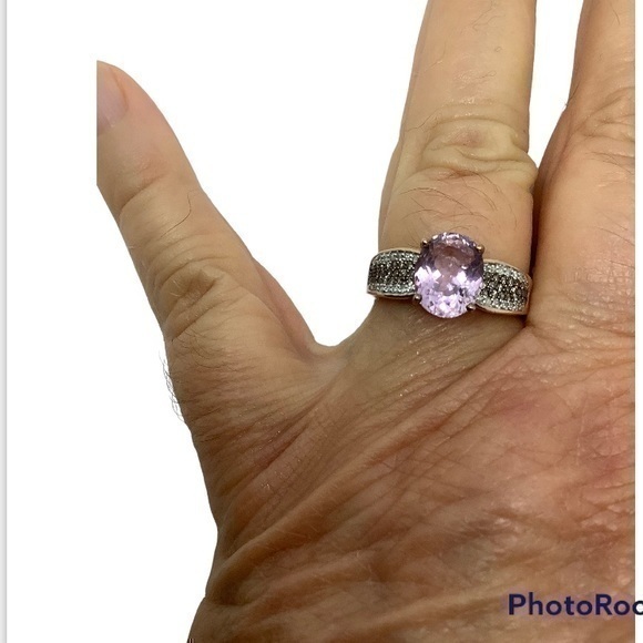 Gold over sterling silver pink CZ solitaire ring - Picture 1 of 4
